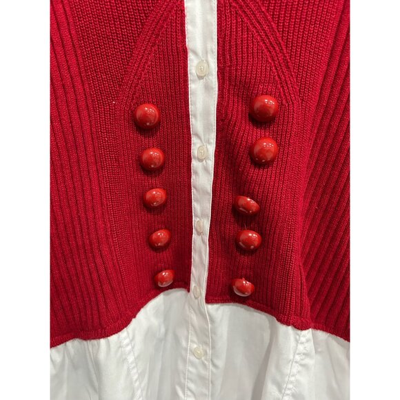 RQT Red Knit White Blouse Contrast Buttoned Long Sleeve Top Womens Size S Unique - Picture 4 of 9